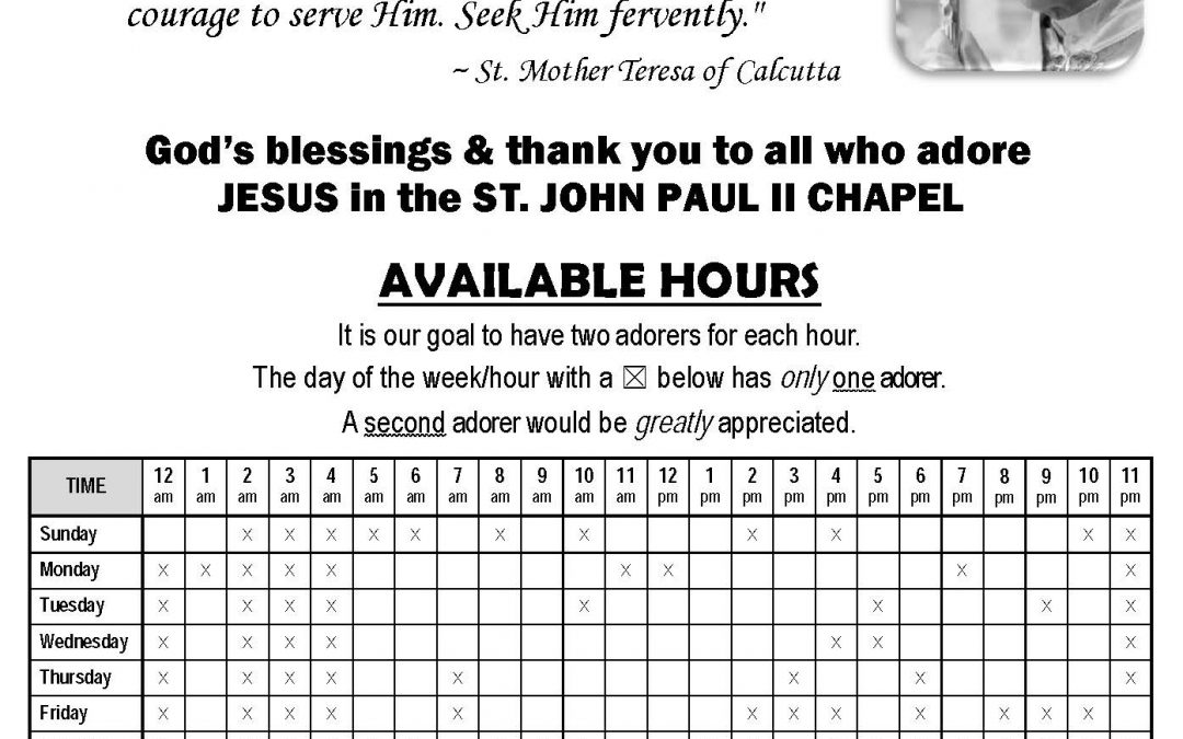 Perpetual Adoration: 2nd Adorer needed